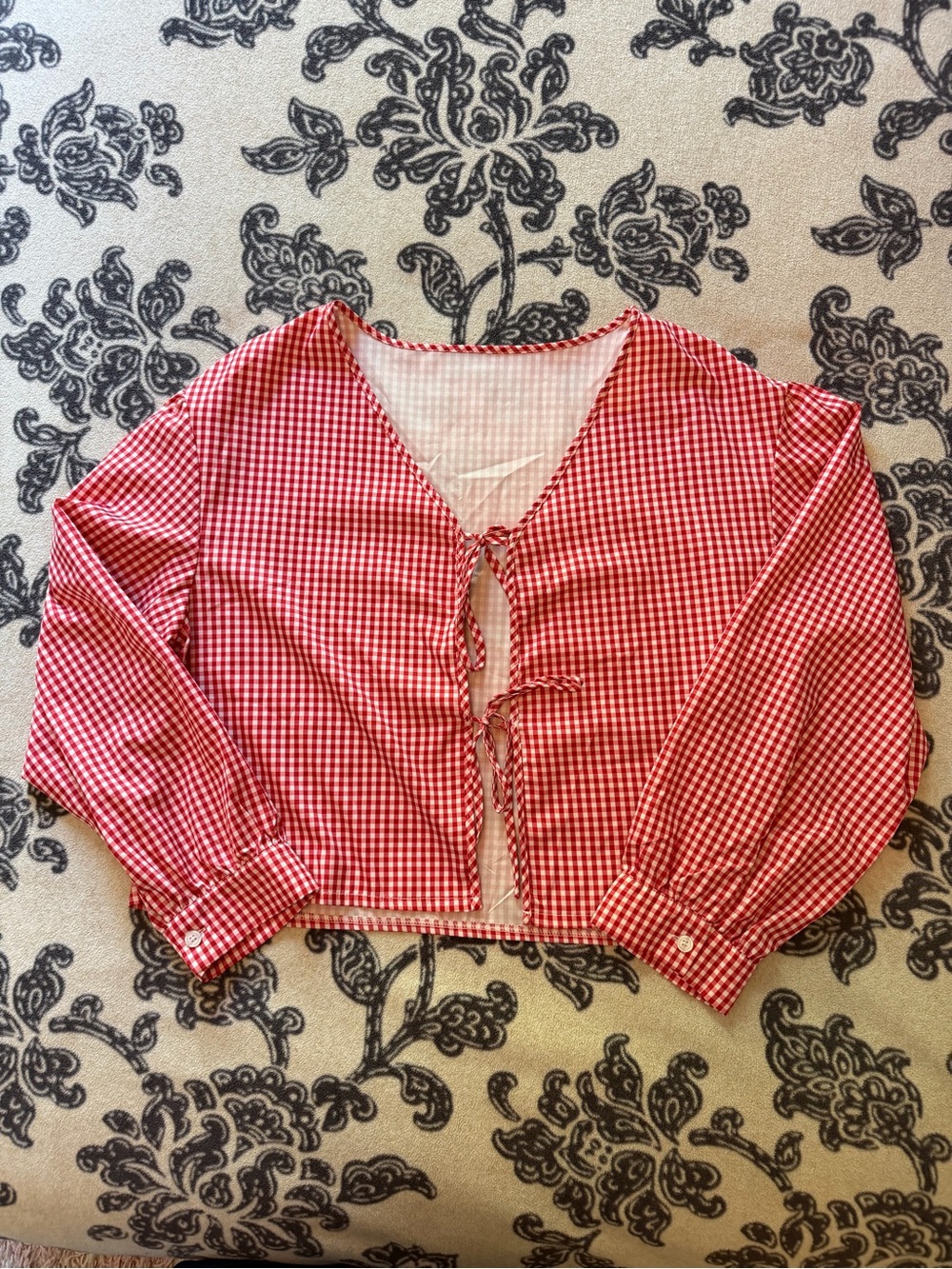 Red Gingham Tie-Front Women's Top
